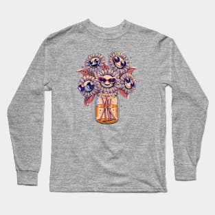 Groovy Sunflowers in a Jar - Bohemian Chic Artwork Long Sleeve T-Shirt